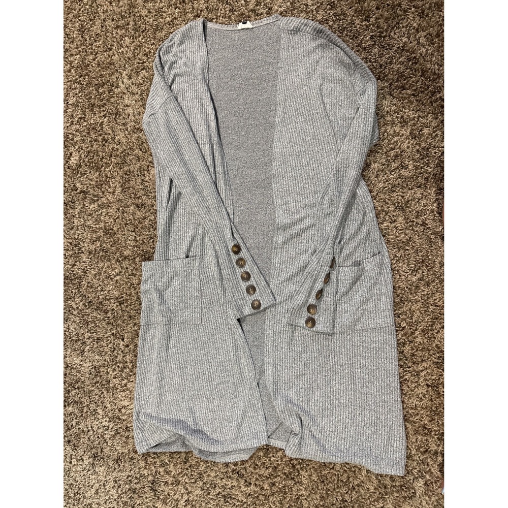 Buckle BKE Womens Small Grey Ribbed Longline Open Front Cardigan Sweater Button